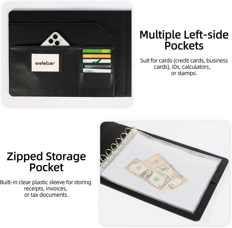 welebar 7-Ring Business Check Binder for 9 x 13 Sheets, 600 Checks Capacity PU Leather Portfolio with Storage Organizer & Zippered Pouch for 3-on-a-Page Business Checks - Image 3